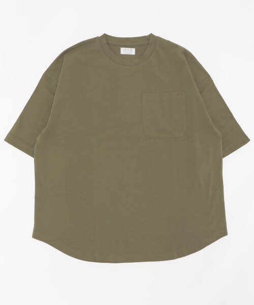 A4A(エーフォーエー)の「A4A/エーフォーエー/強撚糸ラウンドポケットショートスリーブTシャツ(Tシャツ/カットソー・レディース・カーキ/ブラック/ベージュ/ホワイト・M/L)」の1枚目の写真