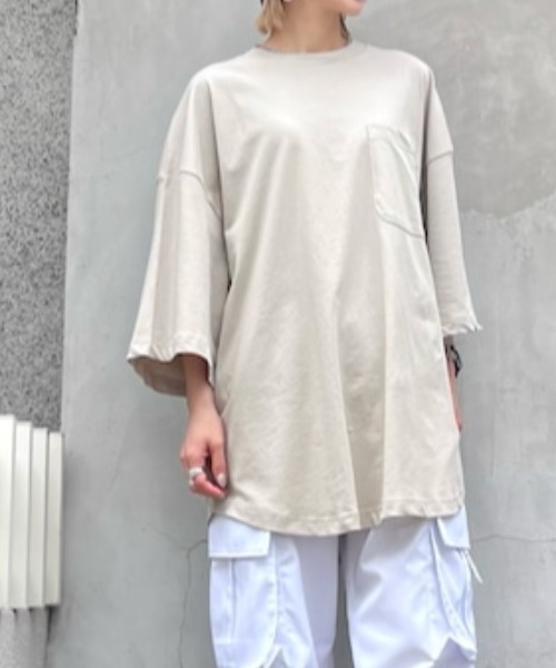 A4A(エーフォーエー)の「A4A/エーフォーエー/強撚糸ラウンドポケットショートスリーブTシャツ(Tシャツ/カットソー・レディース・カーキ/ブラック/ベージュ/ホワイト・M/L)」の4枚目の写真
