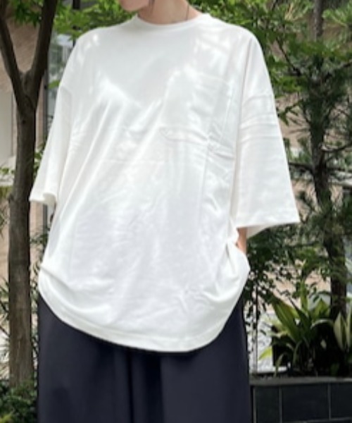 A4A(エーフォーエー)の「A4A/エーフォーエー/強撚糸ラウンドポケットショートスリーブTシャツ(Tシャツ/カットソー・レディース・カーキ/ブラック/ベージュ/ホワイト・M/L)」の2枚目の写真