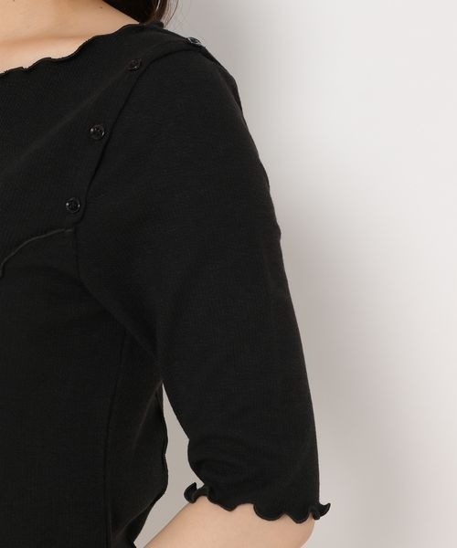 mysty woman(ミスティウーマン)の「ショルダーボタンメロープルオーバー 157099(Tシャツ/カットソー・レディース・オフホワイト/ブラック/グリーン・FREE)」の9枚目の写真