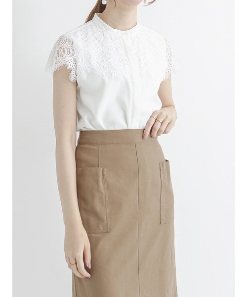 Te chichi(テチチ)の「ヨークレースジョーゼットブラウス(シャツ/ブラウス・レディース・ネイビー/グレー/オフホワイト・フリ-)」の8枚目の写真