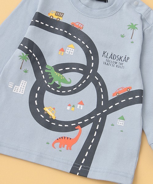 kladskap(クレードスコープ)の「車×道路×恐竜長袖Tシャツ(Tシャツ/カットソー・キッズ・トップグレー/ライトブルー・110cm/80cm/120cm/100cm/90cm)」の11枚目の写真