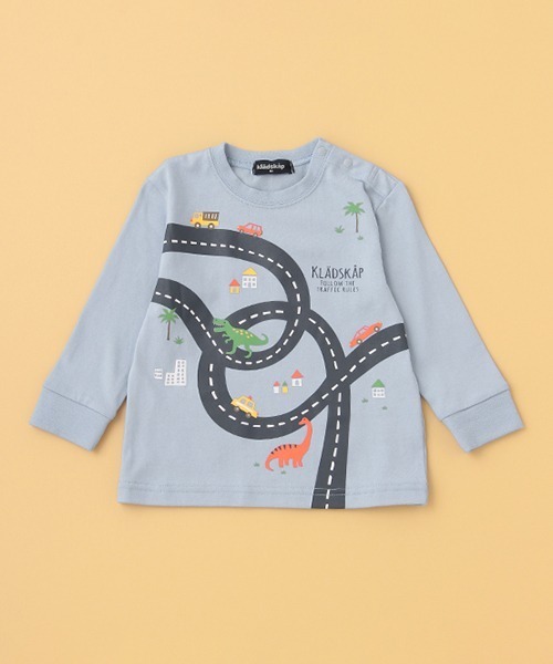 kladskap(クレードスコープ)の「車×道路×恐竜長袖Tシャツ(Tシャツ/カットソー・キッズ・トップグレー/ライトブルー・110cm/80cm/120cm/100cm/90cm)」の6枚目の写真