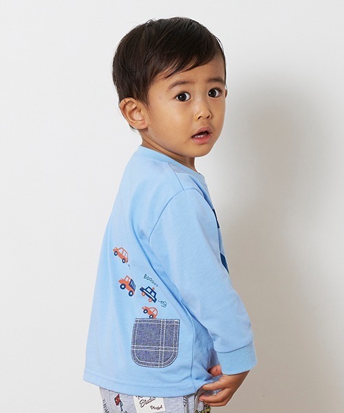 kladskap(クレードスコープ)の「車×道路×恐竜長袖Tシャツ(Tシャツ/カットソー・キッズ・トップグレー/ライトブルー・110cm/80cm/120cm/100cm/90cm)」の3枚目の写真