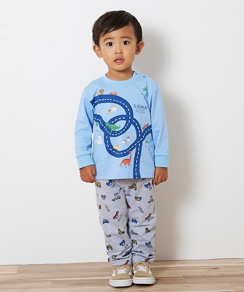 kladskap(クレードスコープ)の「車×道路×恐竜長袖Tシャツ(Tシャツ/カットソー・キッズ・トップグレー/ライトブルー・110cm/80cm/120cm/100cm/90cm)」の5枚目の写真