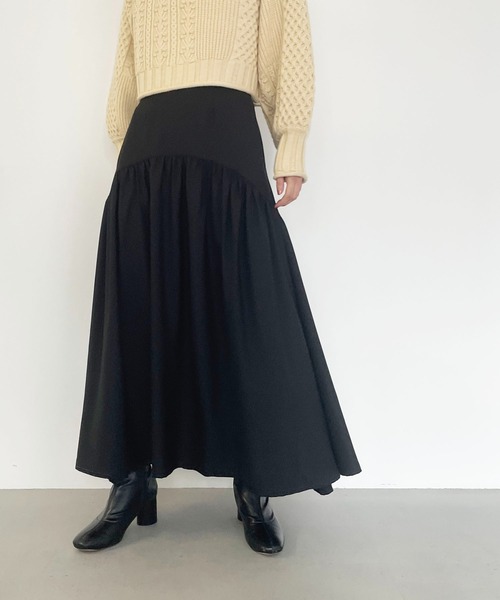 CLEIO(クレイオ)の「【CLEIO】ギャザー切替スカート(スカート・レディース・ブラック/ベージュ・FREE)」の4枚目の写真