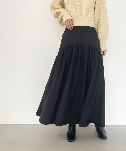 CLEIO(クレイオ)の「【CLEIO】ギャザー切替スカート(スカート・レディース・ブラック/ベージュ・FREE)」の3枚目の写真