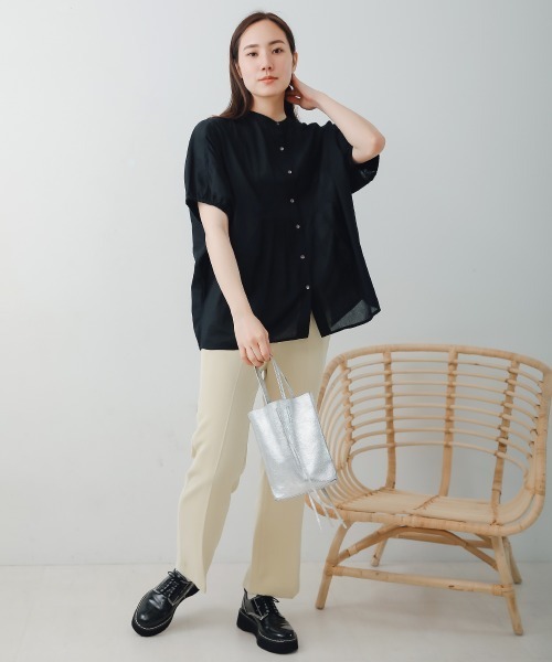 『新品』完売　ルフィル　ハイネックシアーボイルシャツ黒 長袖 シャツ・ブラウス ルフィル ブラウス 24AW 極美品 ルフィル ハイネックシアーボイル