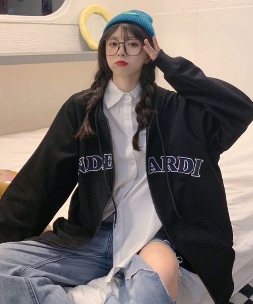 韓国 ユニセックス オーバーサイズ ジップパーカー Amazon.co.jp: [Arklove] オーバーサイズユニセックスパーカー