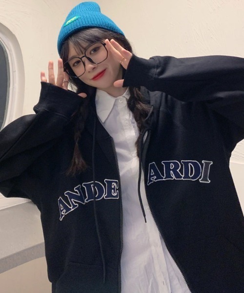 yuue' ( wear )(ユーイ)の「韓国風ビッグシルエット オーバーサイズ ジップアップ パーカー(パーカー・レディース・ブラック/グレー・M/L/XL)」の19枚目の写真