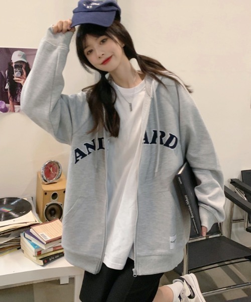 セール】韓国風ビッグシルエット オーバーサイズ ジップアップ