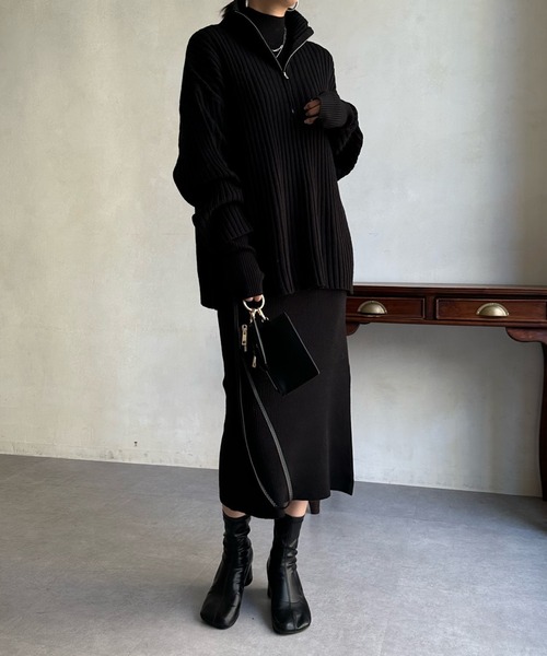 DouDou(ドゥドゥ)の「ハーフジッププルオーバー+ニットワンピースセット(ワンピース・レディース・レッド/ベージュ/ブラック・FREE)」の19枚目の写真