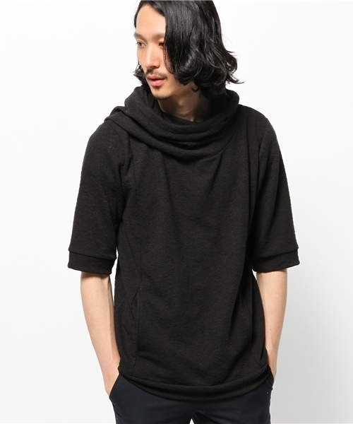 Lui's（ルイス）の「Lui's(ルイス) 5分袖ドレープTシャツパーカー（パーカー・メンズ・ホワイト/ブラック/ネイビー・SMALL/MEDIUM）」の2枚目の写真