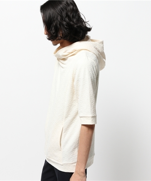 Lui's（ルイス）の「Lui's(ルイス) 5分袖ドレープTシャツパーカー（パーカー・メンズ・ホワイト/ブラック/ネイビー・SMALL/MEDIUM）」の5枚目の写真