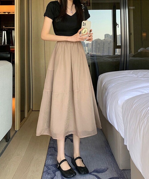 NinaetLina（ニナエリナ）の「フレアシフォンスカート（ジャンパースカート・レディース・ホワイト/ライトブラウン/ライトベージュ/ブラック・M/L）」の3枚目の写真