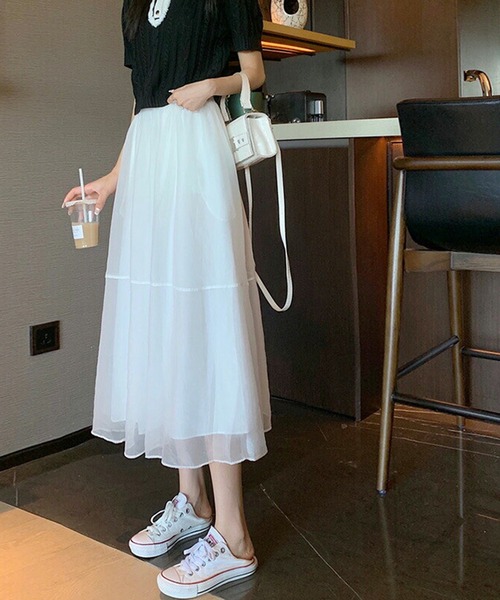 NinaetLina（ニナエリナ）の「フレアシフォンスカート（ジャンパースカート・レディース・ホワイト/ライトブラウン/ライトベージュ/ブラック・M/L）」の8枚目の写真