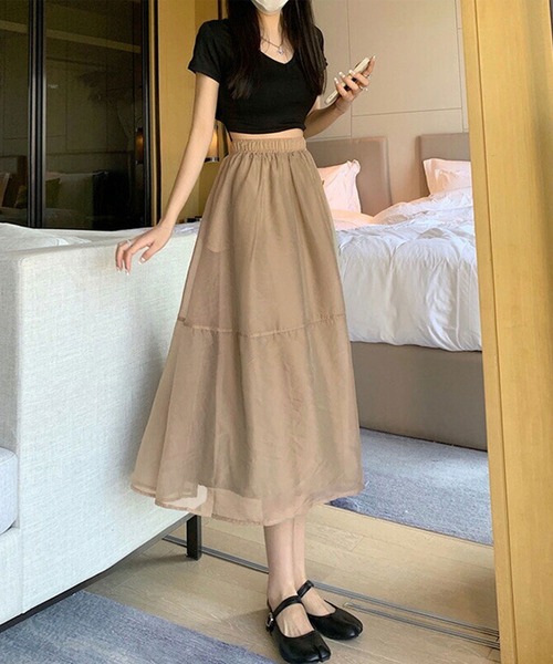 NinaetLina（ニナエリナ）の「フレアシフォンスカート（ジャンパースカート・レディース・ホワイト/ライトブラウン/ライトベージュ/ブラック・M/L）」の21枚目の写真