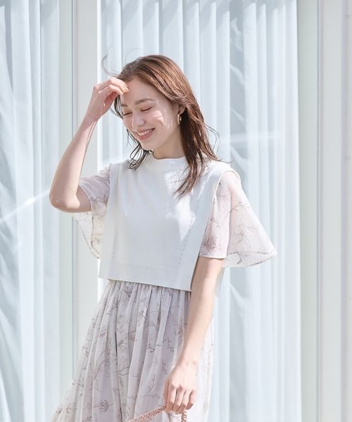 mysty woman(ミスティウーマン)の「ニットベスト2P柄ワンピースSS 186031(ワンピース・レディース・チャコールグレー/ライトグレー/オフホワイト/ラベンダー/アイボリー・FREE)」の11枚目の写真