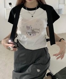 キャットプリントラグランチビTシャツ(BQ)