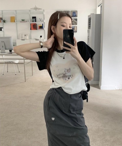 almo（アルモ）の「キャットプリントラグランチビTシャツ(BQ)（Tシャツ/カットソー・レディース・ブラック/ピンク・FREE）」の14枚目の写真