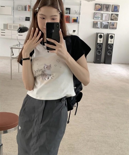 almo（アルモ）の「キャットプリントラグランチビTシャツ(BQ)（Tシャツ/カットソー・レディース・ブラック/ピンク・FREE）」の9枚目の写真