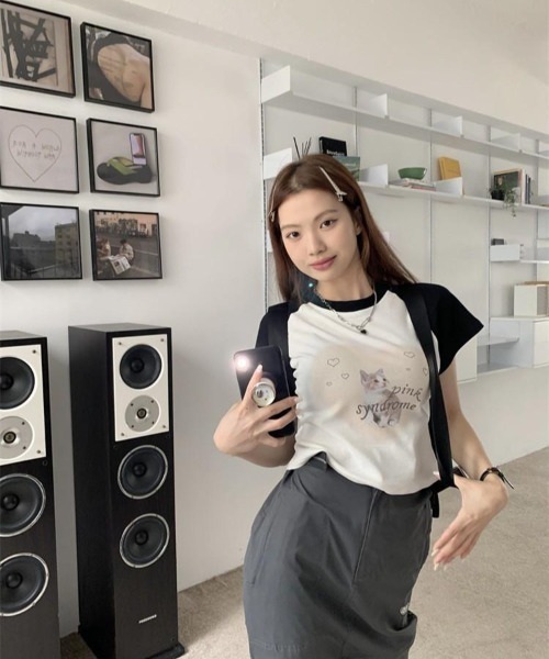 almo（アルモ）の「キャットプリントラグランチビTシャツ(BQ)（Tシャツ/カットソー・レディース・ブラック/ピンク・FREE）」の19枚目の写真