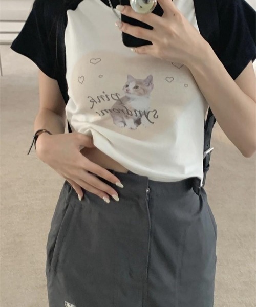 almo（アルモ）の「キャットプリントラグランチビTシャツ(BQ)（Tシャツ/カットソー・レディース・ブラック/ピンク・FREE）」の6枚目の写真