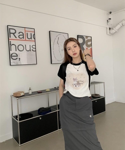 almo（アルモ）の「キャットプリントラグランチビTシャツ(BQ)（Tシャツ/カットソー・レディース・ブラック/ピンク・FREE）」の15枚目の写真