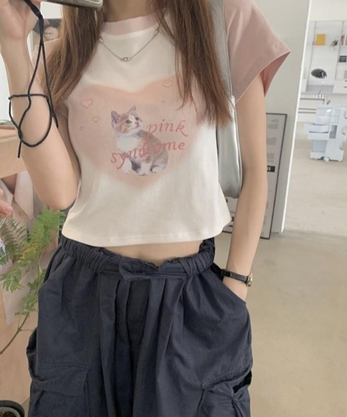 almo（アルモ）の「キャットプリントラグランチビTシャツ(BQ)（Tシャツ/カットソー・レディース・ブラック/ピンク・FREE）」の20枚目の写真