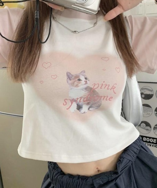 almo（アルモ）の「キャットプリントラグランチビTシャツ(BQ)（Tシャツ/カットソー・レディース・ブラック/ピンク・FREE）」の13枚目の写真