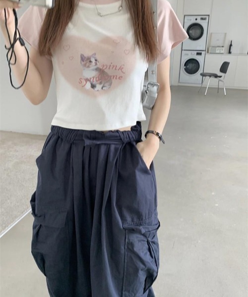 almo（アルモ）の「キャットプリントラグランチビTシャツ(BQ)（Tシャツ/カットソー・レディース・ブラック/ピンク・FREE）」の16枚目の写真