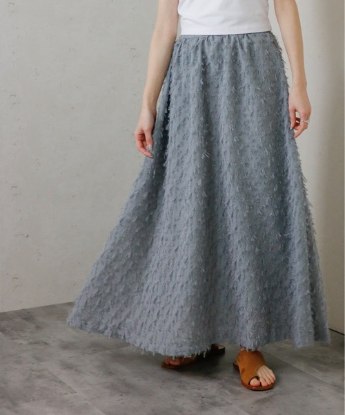 Per sist ence(パーシエンス)の「Per sist ence/パーシエンス フリンジジャガードギャザースカート(スカート・レディース・ブラック/グレー/アイボリー・FREE)」の1枚目の写真