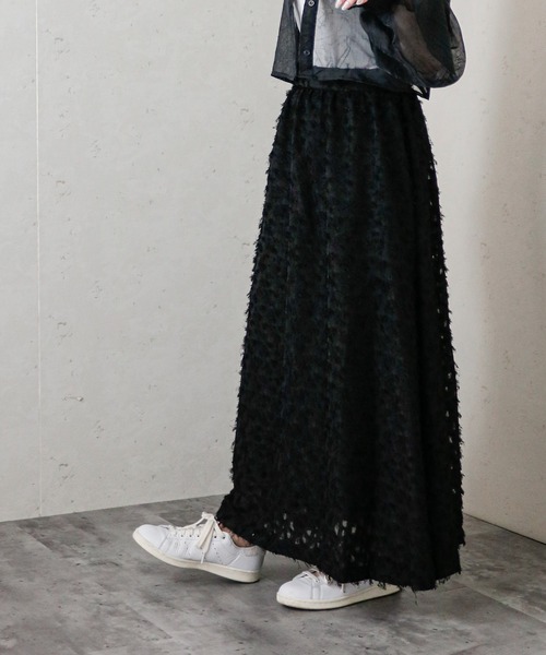 Per sist ence(パーシエンス)の「Per sist ence/パーシエンス フリンジジャガードギャザースカート(スカート・レディース・ブラック/グレー/アイボリー・FREE)」の3枚目の写真