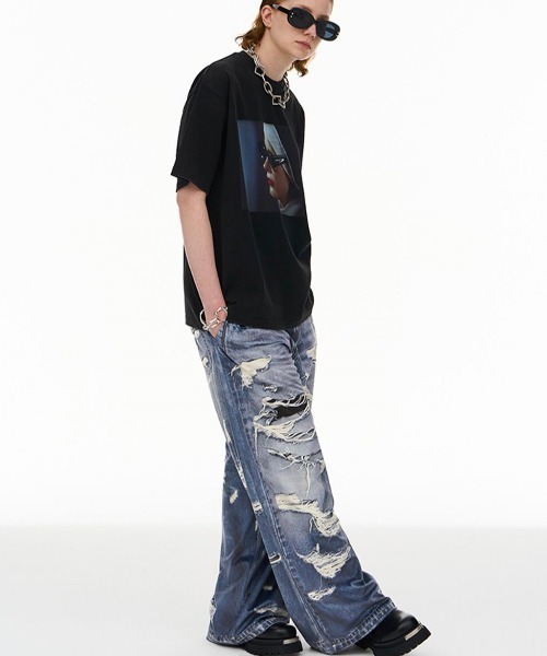 MODITEC(モディテック)の「【MODITEC/モディテック】M piercing printed jeans/ プリントデニム 転写プリント ワイドパンツ(その他パンツ・メンズ・ブルー・M/L)」の13枚目の写真