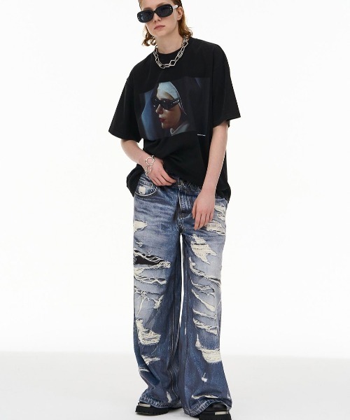 MODITEC(モディテック)の「【MODITEC/モディテック】M piercing printed jeans/ プリントデニム 転写プリント ワイドパンツ(その他パンツ・メンズ・ブルー・M/L)」の9枚目の写真