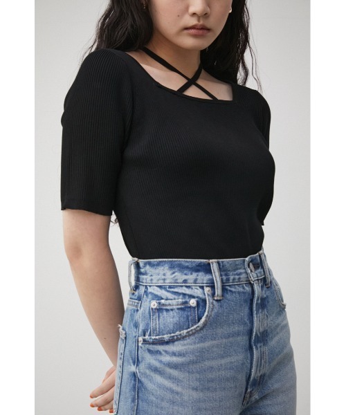 AZUL by moussy(アズールバイマウジー)の「STRING DESIGN KNIT TOPS/ストリングデザインニットトップス(ニット/セーター・レディース・ブラック/オレンジ/ライトパープル・SMALL/MEDIUM)」の2枚目の写真