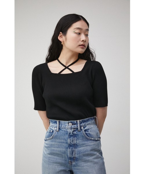 AZUL by moussy(アズールバイマウジー)の「STRING DESIGN KNIT TOPS/ストリングデザインニットトップス(ニット/セーター・レディース・ブラック/オレンジ/ライトパープル・SMALL/MEDIUM)」の16枚目の写真