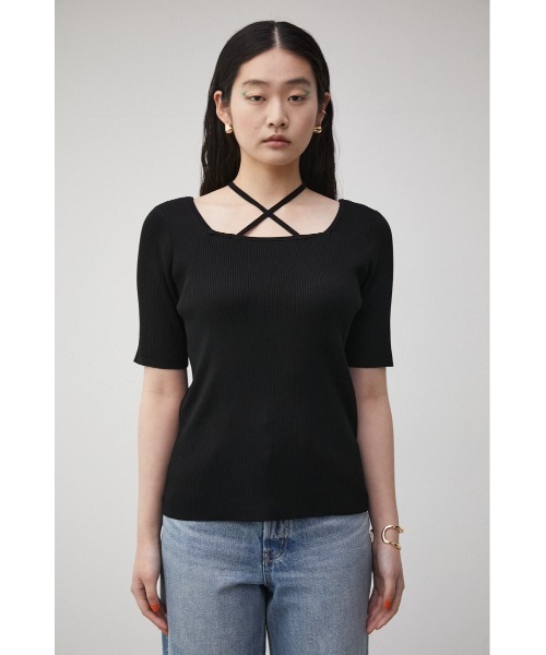 AZUL by moussy(アズールバイマウジー)の「STRING DESIGN KNIT TOPS/ストリングデザインニットトップス(ニット/セーター・レディース・ブラック/オレンジ/ライトパープル・SMALL/MEDIUM)」の7枚目の写真
