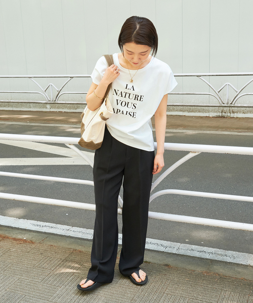 Simplicite（サンプリシテ）の「フレンチスリーブロゴTシャツ（Tシャツ/カットソー・レディース・ホワイト/アイボリー/ネイビー・FREE）」の16枚目の写真