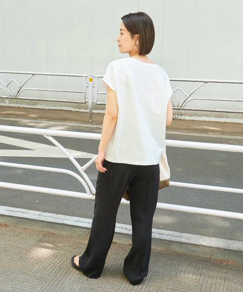 Simplicite（サンプリシテ）の「フレンチスリーブロゴTシャツ（Tシャツ/カットソー・レディース・ホワイト/アイボリー/ネイビー・FREE）」の17枚目の写真