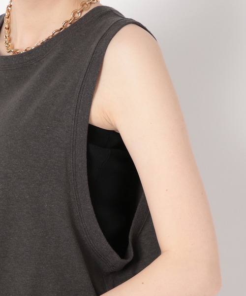 BABYLONE（バビロン）の「BIGアームホールカットソー（Tシャツ/カットソー・レディース・ダークグレー/オフホワイト・フリー）」の9枚目の写真