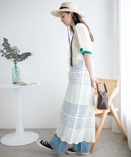 WEGO（ウィゴー）の「WEGO/2WAYクロシェロングジレ（ワンピース・レディース・ブラック/ホワイト・FREE）」の6枚目の写真