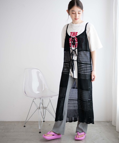 WEGO（ウィゴー）の「WEGO/2WAYクロシェロングジレ（ワンピース・レディース・ブラック/ホワイト・FREE）」の9枚目の写真