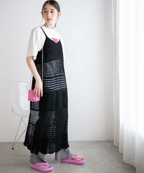 WEGO（ウィゴー）の「WEGO/2WAYクロシェロングジレ（ワンピース・レディース・ブラック/ホワイト・FREE）」の5枚目の写真