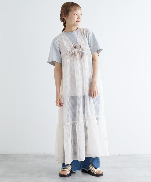 w closet（ダブルクローゼット）の「シアーVネックレース付きワンピース（ワンピース・レディース・オフホワイト/ブラック/ブラック系その他/ホワイト系その他・FREE）」の5枚目の写真