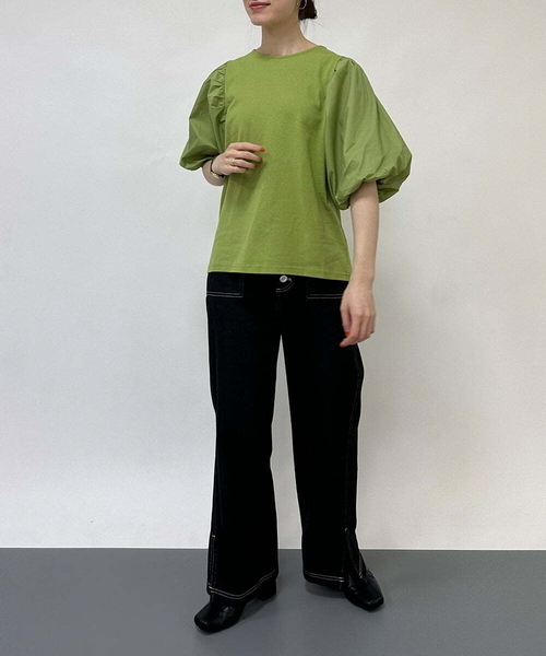 A de a.v.v（アードアー・ヴェ・ヴェ）の「異素材切替袖ボリュームPO（Tシャツ/カットソー・レディース・ブラック/グリーン/ホワイト・39）」の13枚目の写真