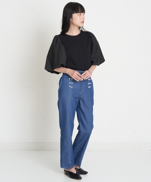 A de a.v.v（アードアー・ヴェ・ヴェ）の「異素材切替袖ボリュームPO（Tシャツ/カットソー・レディース・ブラック/グリーン/ホワイト・39）」の19枚目の写真