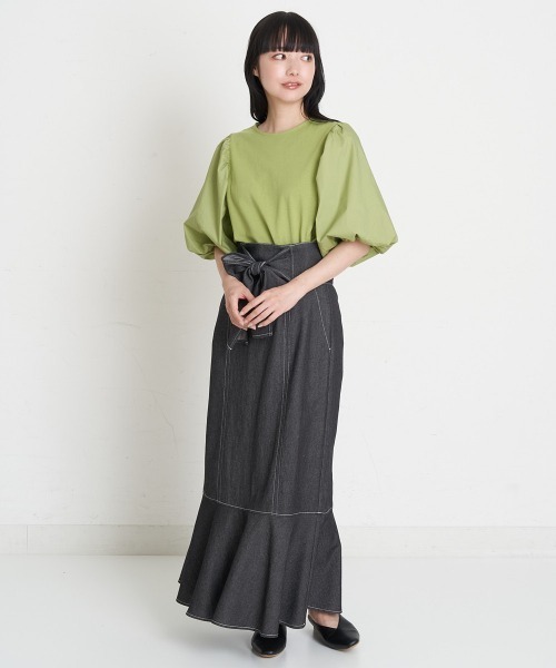 A de a.v.v（アードアー・ヴェ・ヴェ）の「異素材切替袖ボリュームPO（Tシャツ/カットソー・レディース・ブラック/グリーン/ホワイト・39）」の21枚目の写真