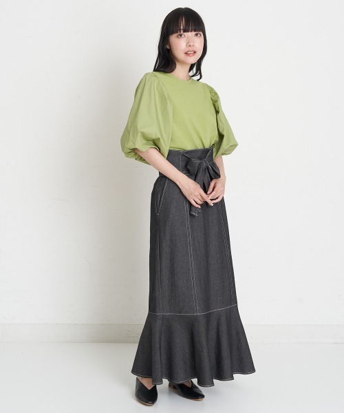 A de a.v.v（アードアー・ヴェ・ヴェ）の「異素材切替袖ボリュームPO（Tシャツ/カットソー・レディース・ブラック/グリーン/ホワイト・39）」の22枚目の写真