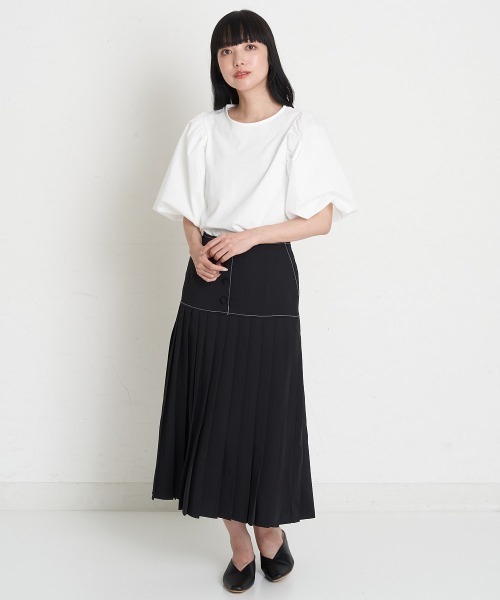 A de a.v.v（アードアー・ヴェ・ヴェ）の「異素材切替袖ボリュームPO（Tシャツ/カットソー・レディース・ブラック/グリーン/ホワイト・39）」の15枚目の写真